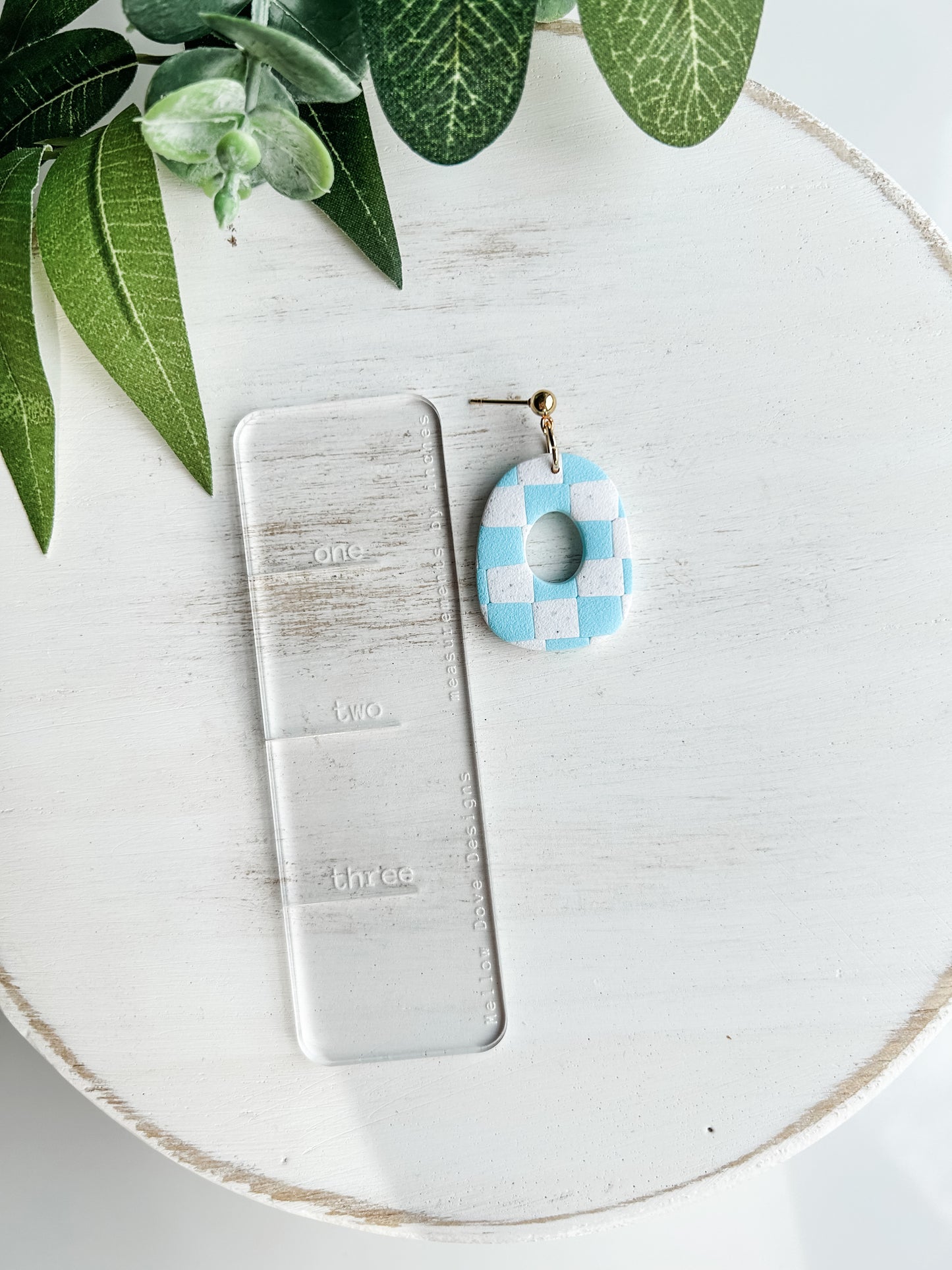 Aqua Checkered Oval Earrings
