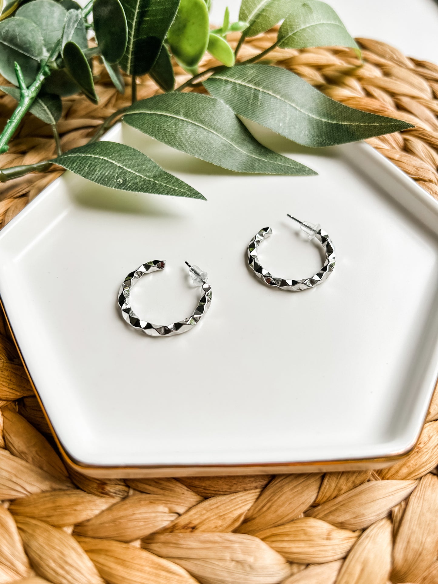 White Gold Filled Geometric stud hoops (25mm)
