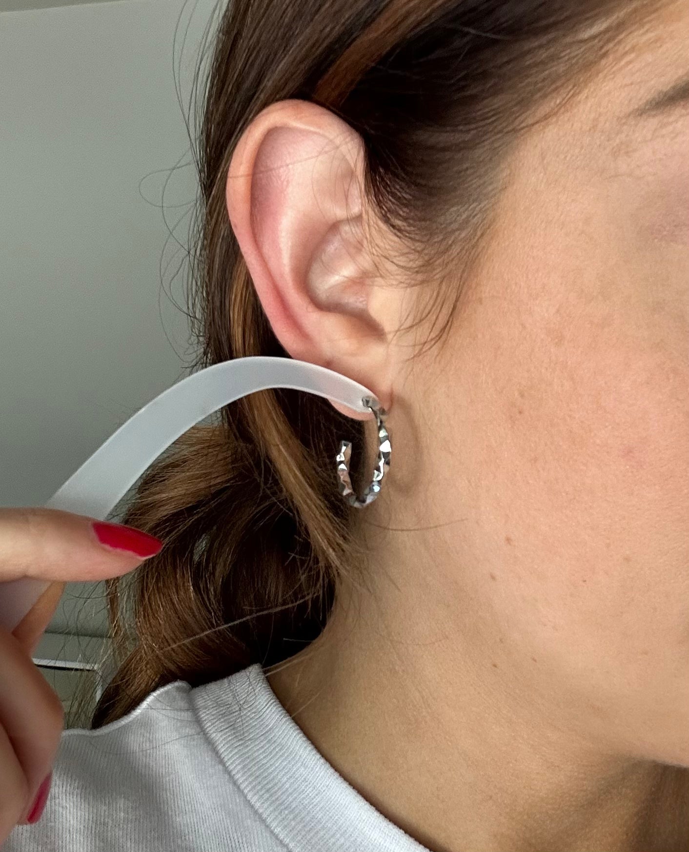 White Gold Filled Geometric stud hoops (25mm)