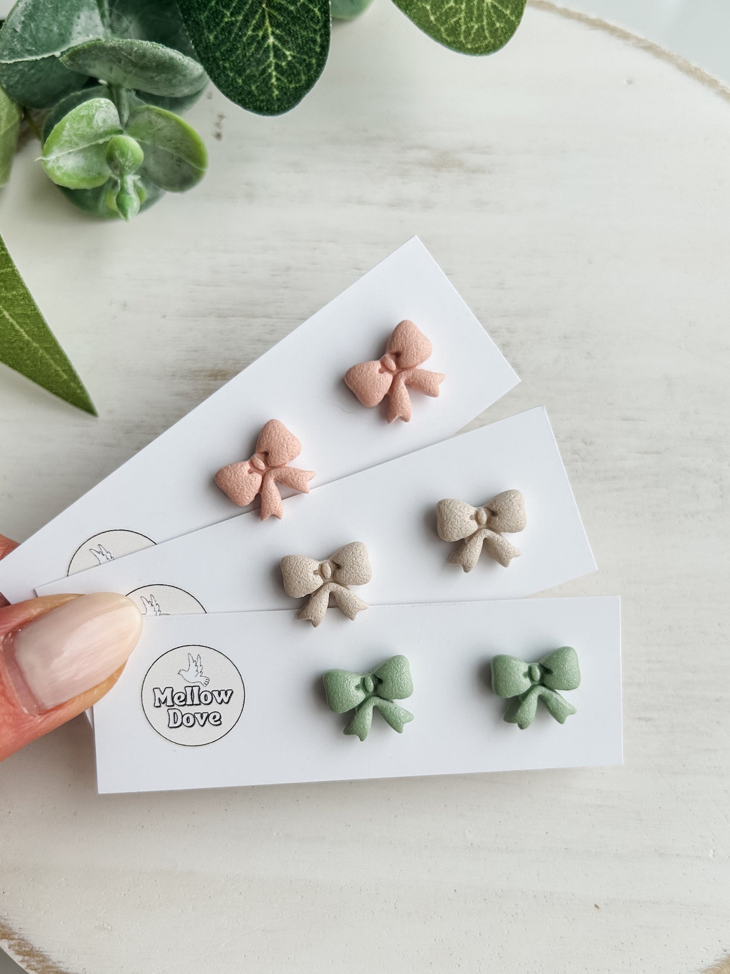 Bow Studs | Blush, Sage, Vanilla