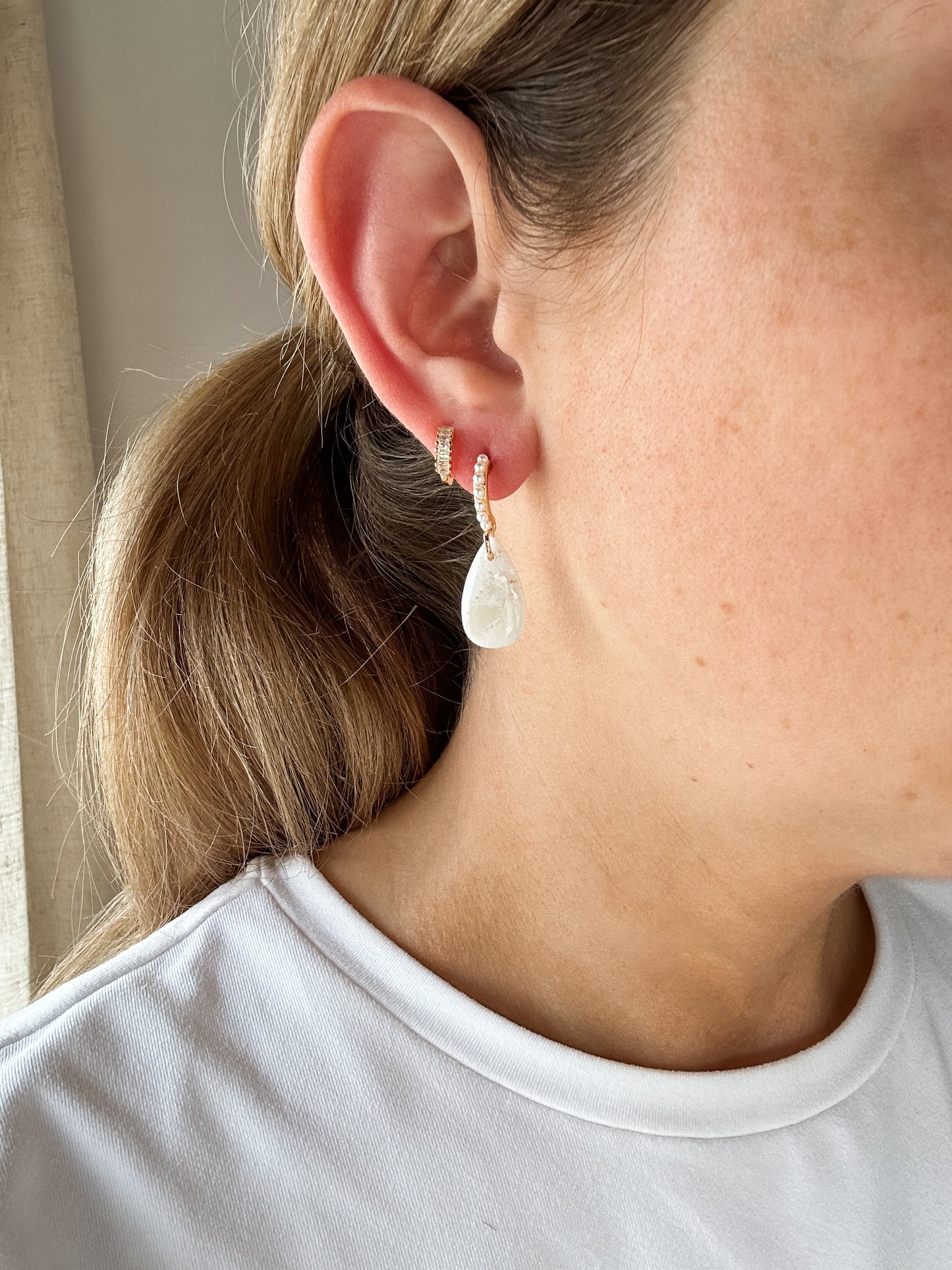 Vanilla Marble | Pearl Hoop Earrings