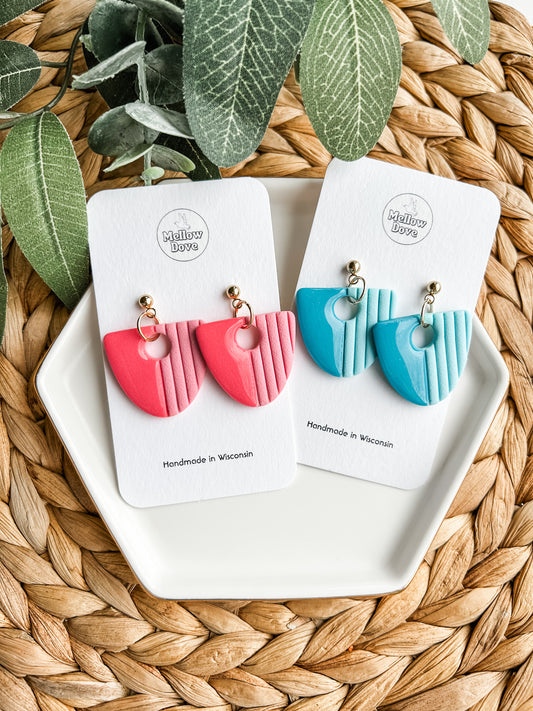 Geometric Dual Color Earrings (Pink/Blue)