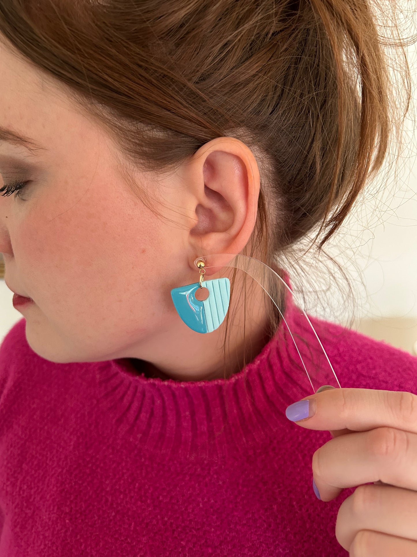 Geometric Dual Color Earrings (Pink/Blue)