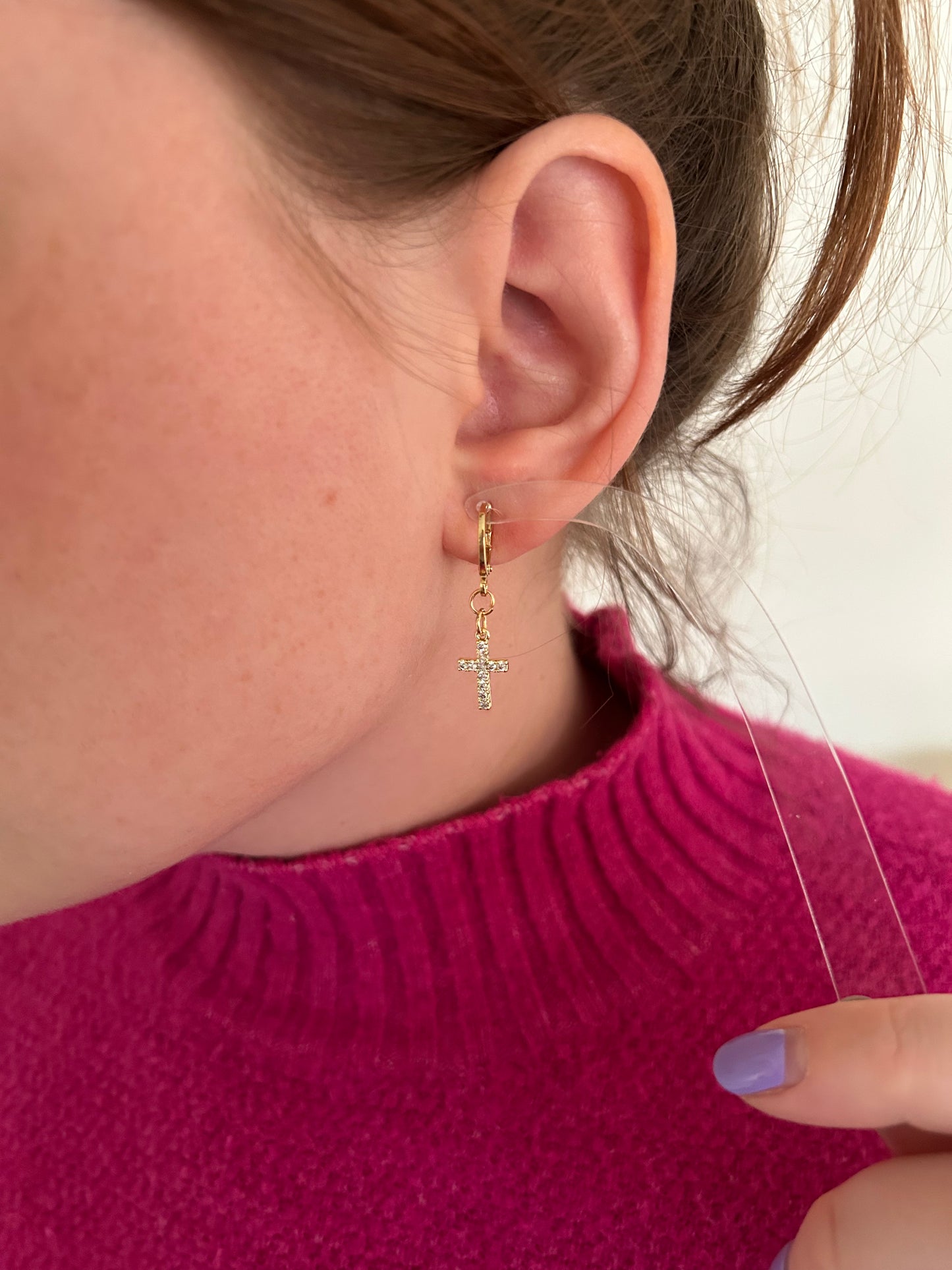 Cross Charm Hoops
