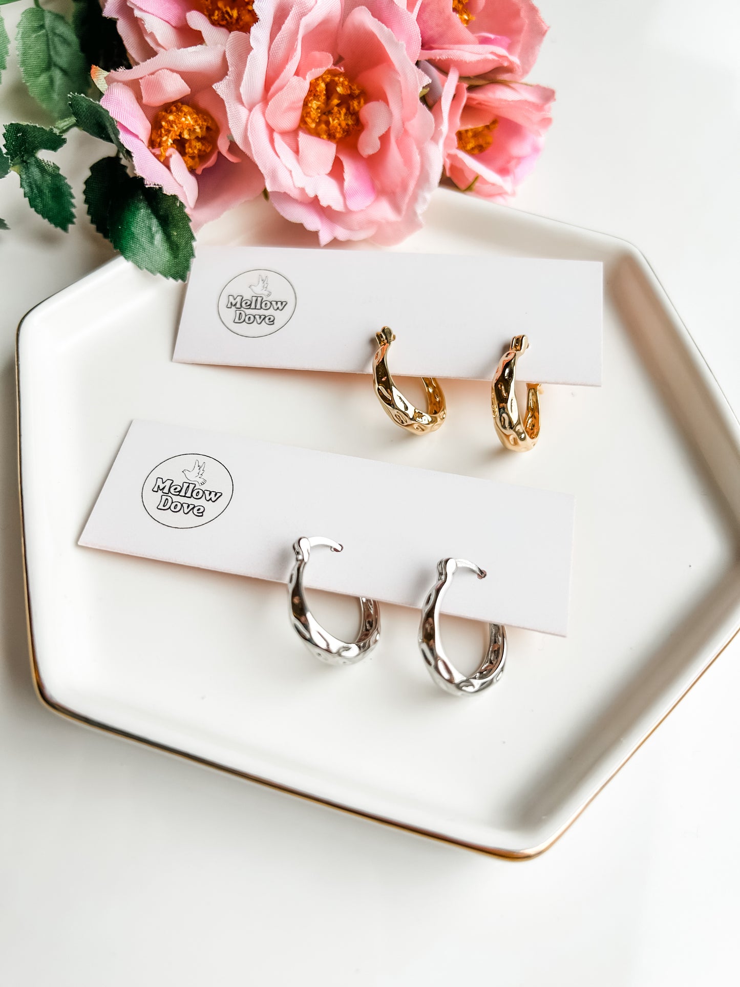 Gold Filled Hammered Oblong Latch Hoops