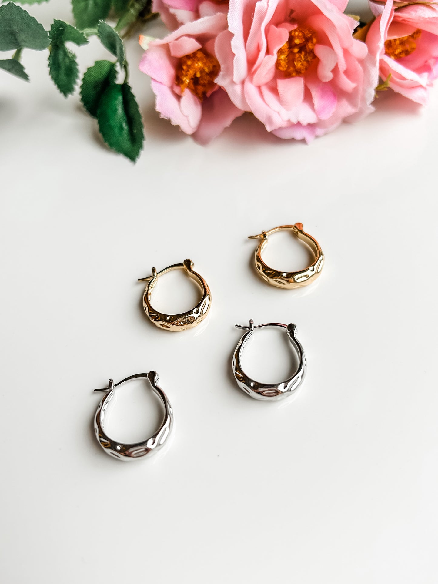 Gold Filled Hammered Oblong Latch Hoops