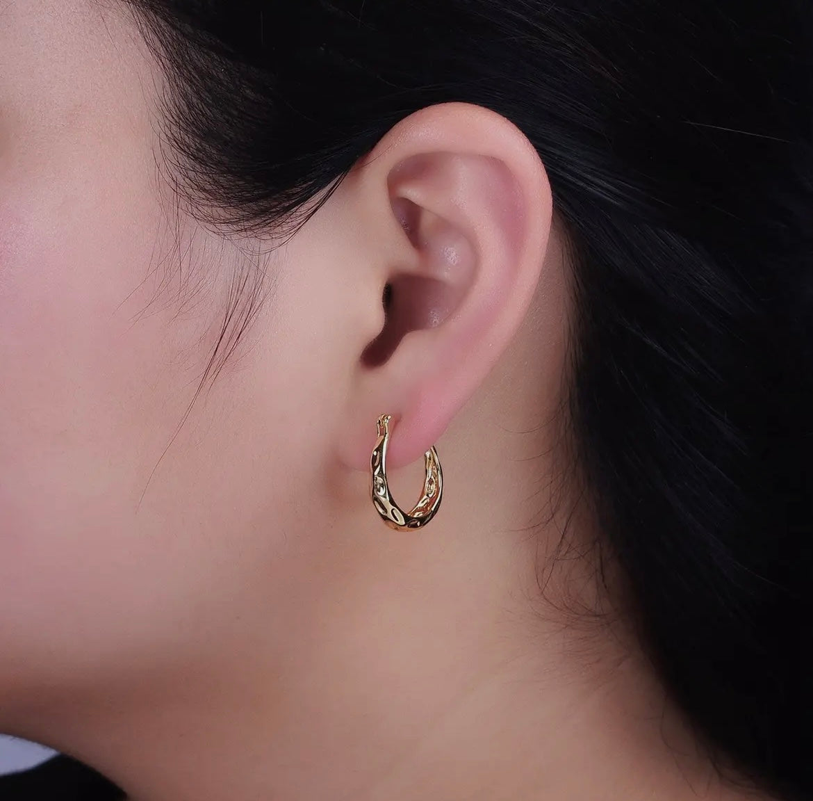 Gold Filled Hammered Oblong Latch Hoops