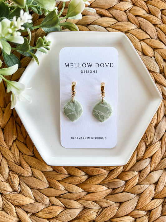 Sage Marble | Gold Hoop Earrings