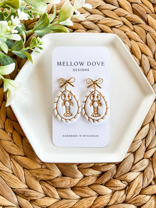 Lobster + Gold Bow Dangles