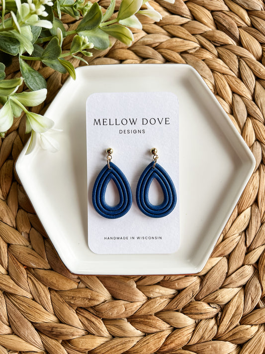 Embossed Teardrop Dangles | Navy Blue