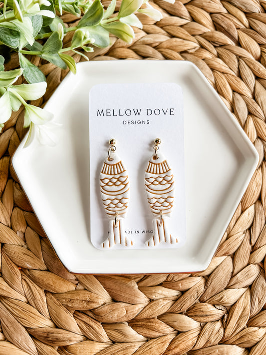 Fish Dangles | White + Gold