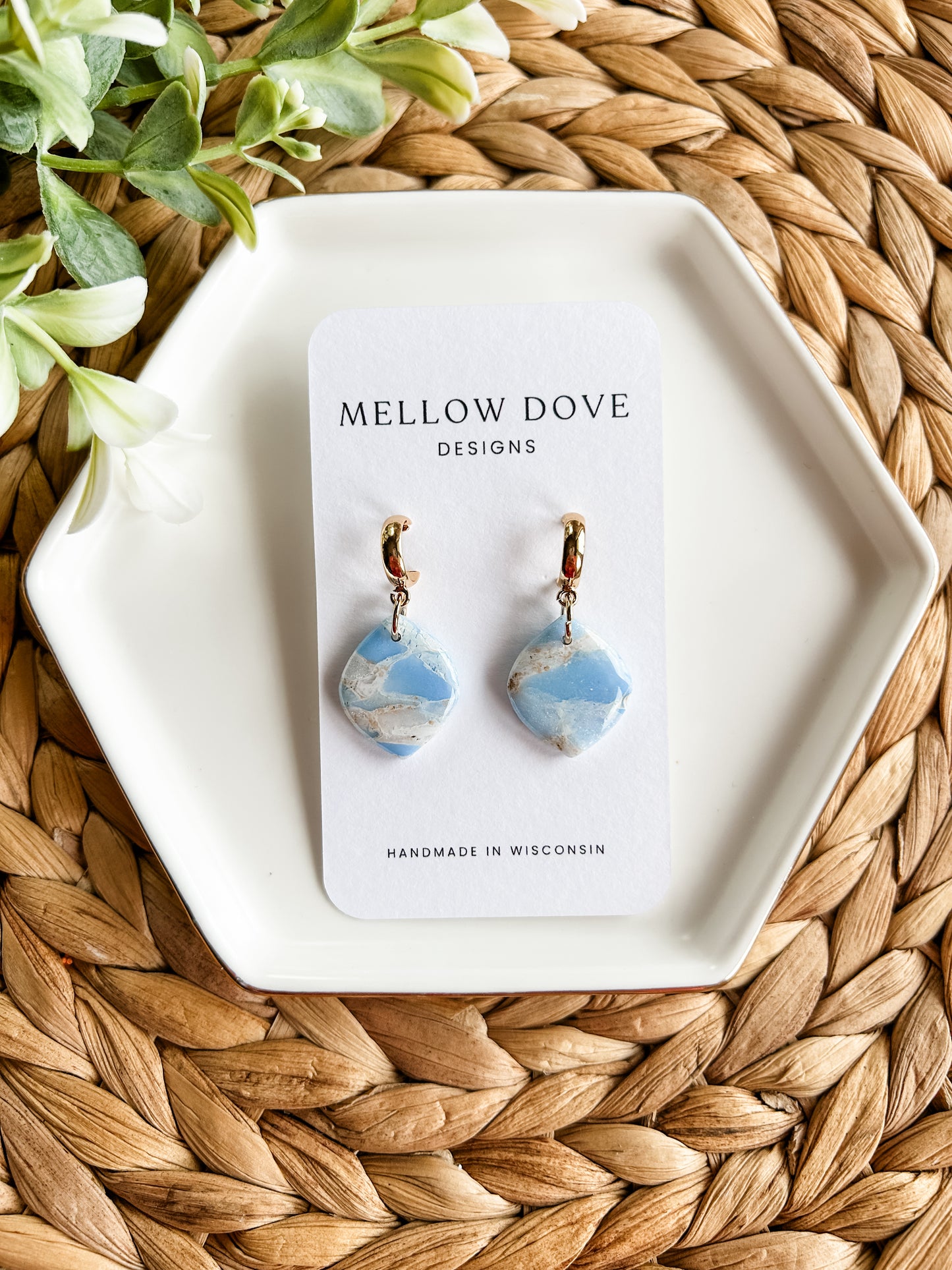 Coastal Cloud Marble | Gold Hoop Earrings