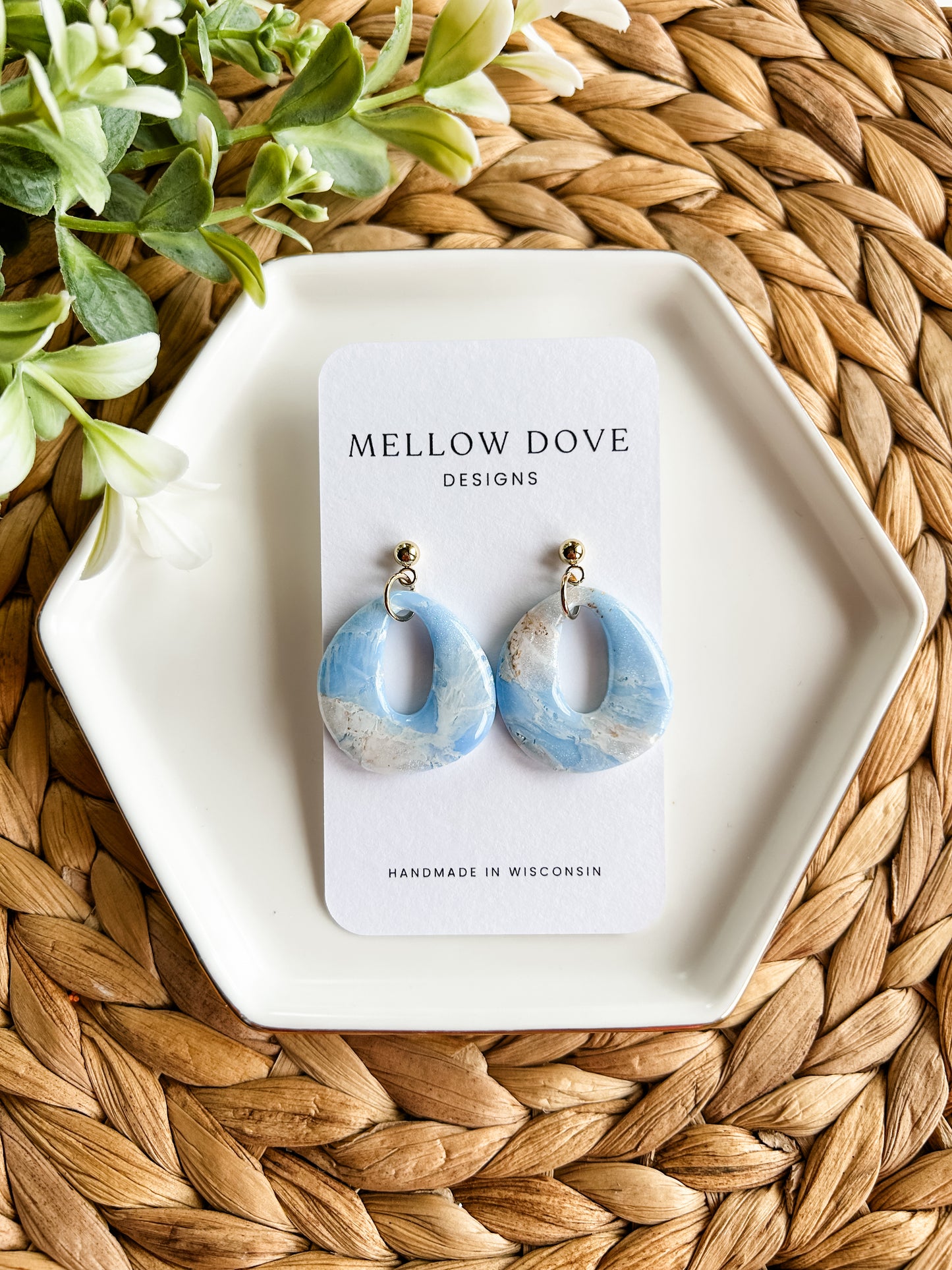 Coastal Cloud Marble | Organic Circle Drop Earrings