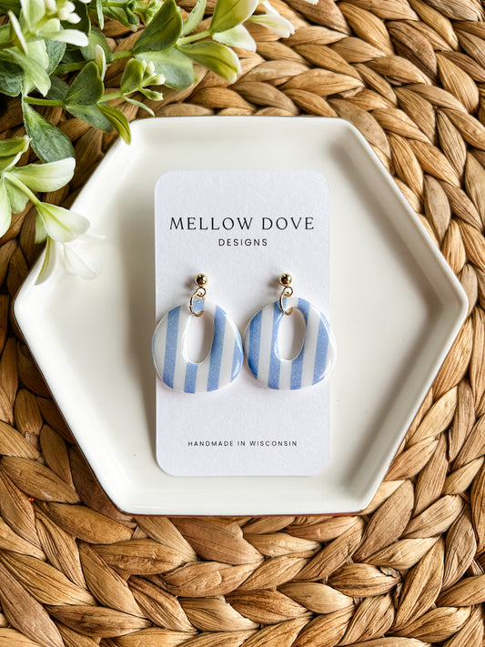 Organic Circle Dangles | White + Blue Stripes