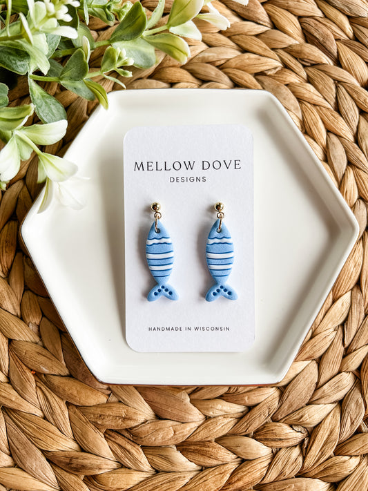 Fish Dangles | Blue + White