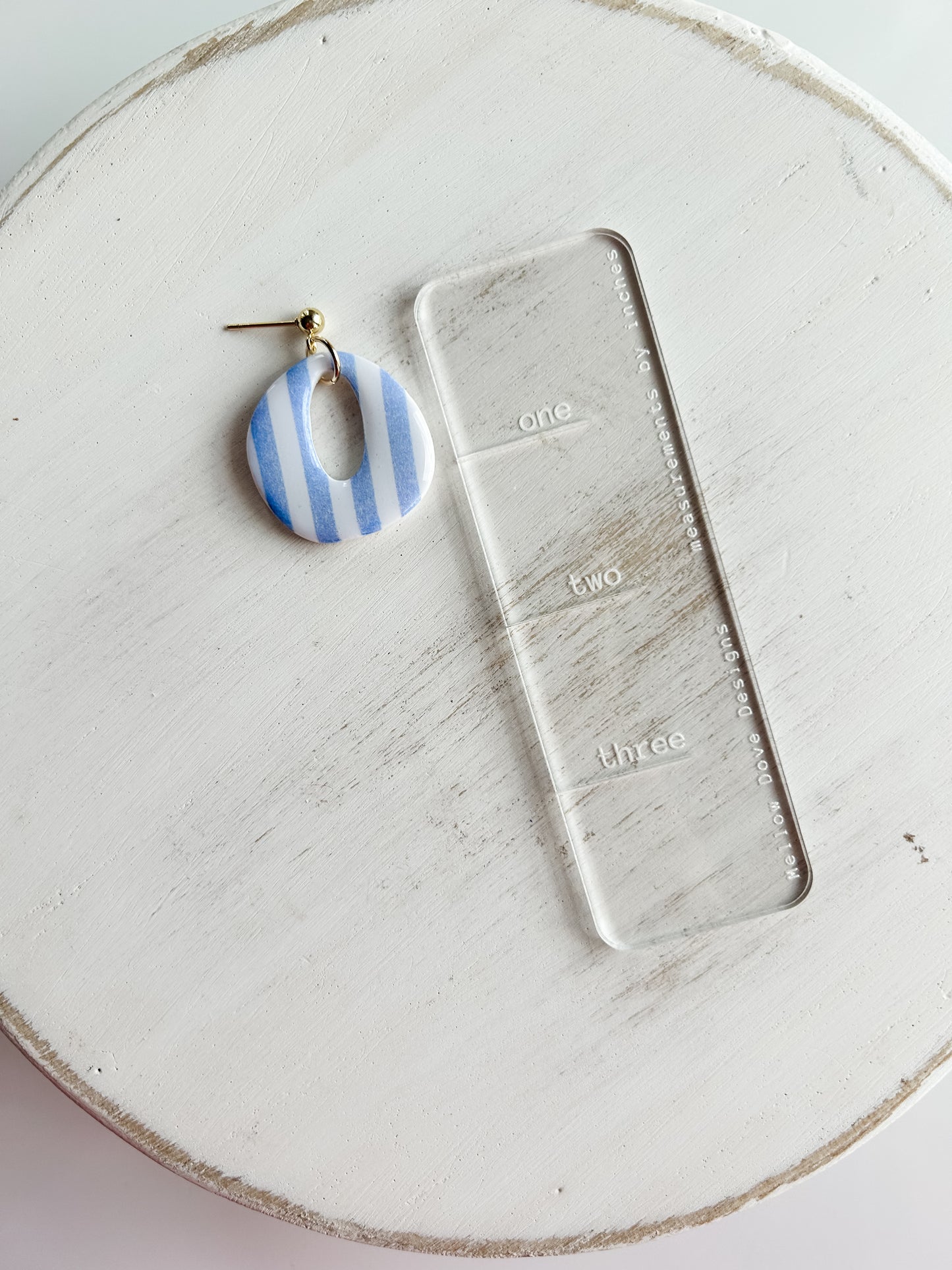 Organic Circle Dangles | White + Blue Stripes