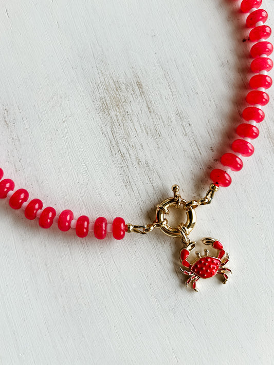 Gemstone Carabiner Necklace | Cherry Quartz | Crab Charm