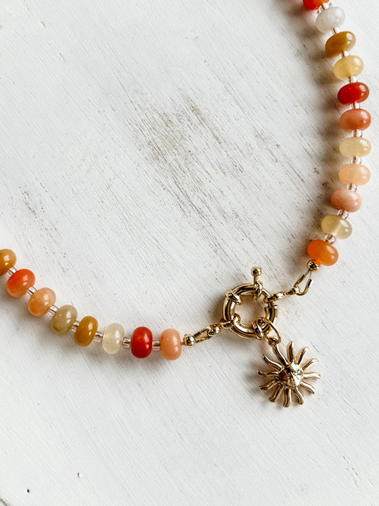 Gemstone Carabiner Necklace | Multicolor Jade | Sunshine Charm