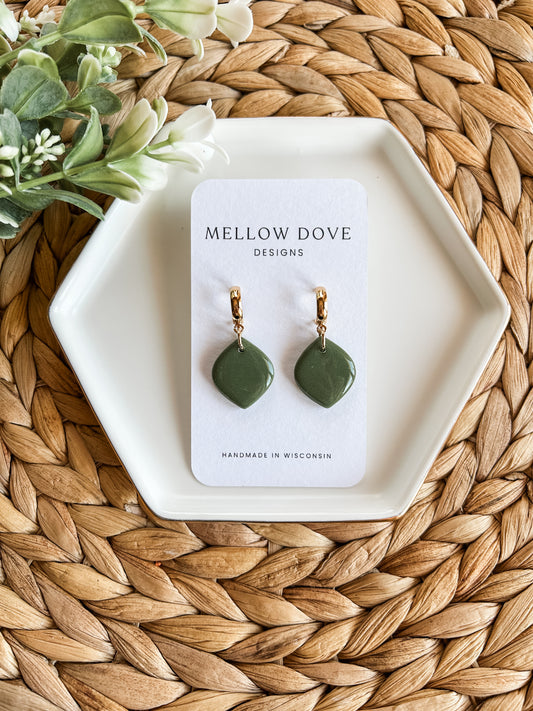 Olive Green Drop | Gold Hoop Earring
