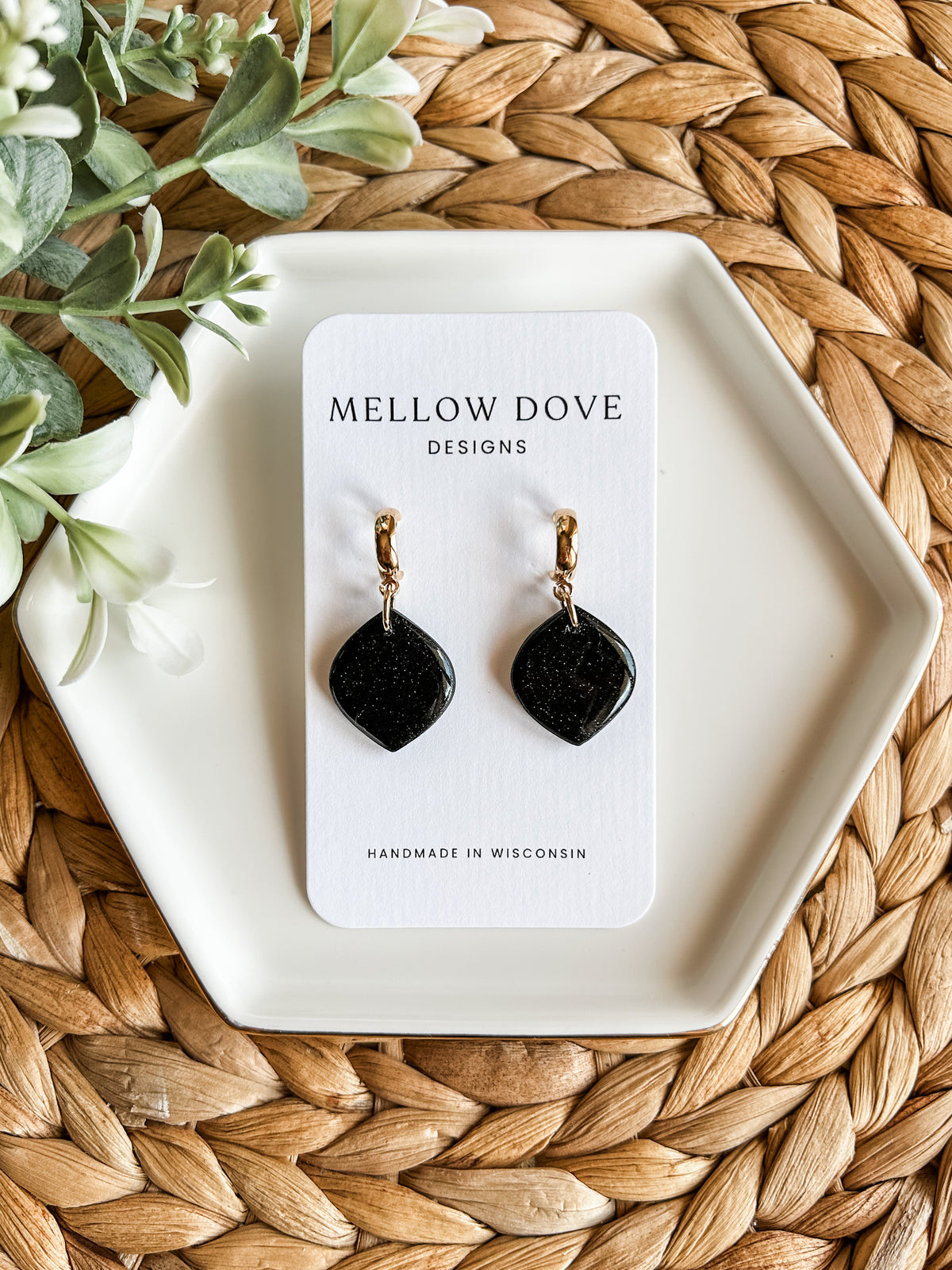 Black Shimmer | Gold Hoop Earring