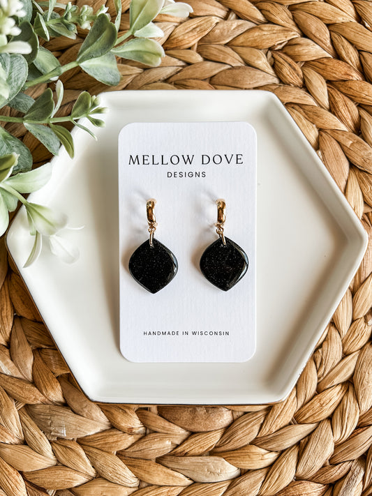 Black Shimmer | Gold Hoop Earring