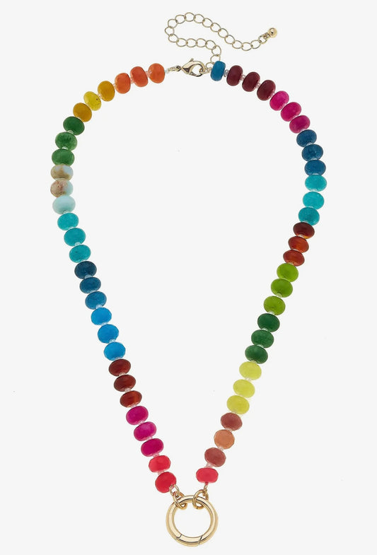 Charm Necklace Base- Rainbow Bead Caribiner