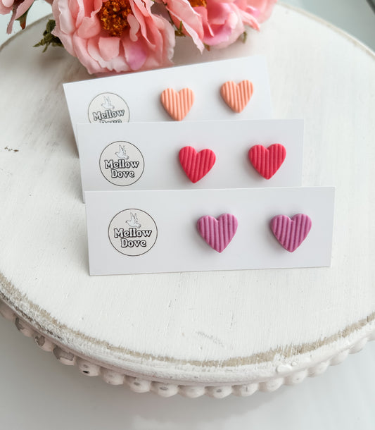 Ribbed Texture Heart Studs (Bright Colors)
