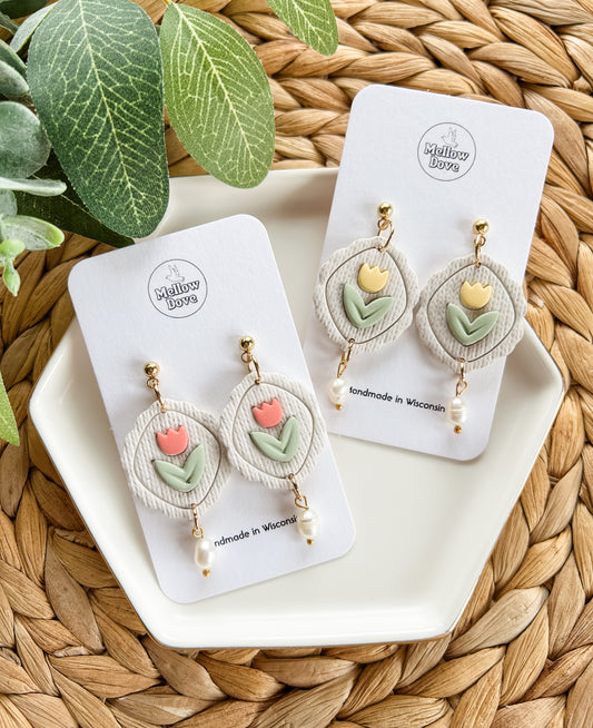 Spring Tulip + Pearl Drop Earring