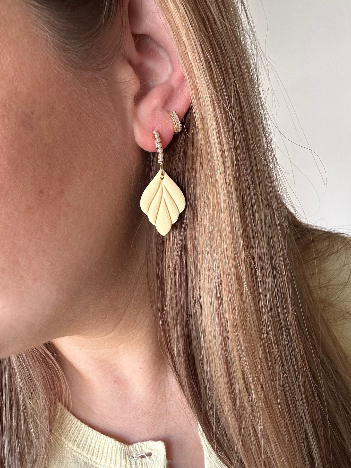 Butter Yellow Leaf Drop with Pearl Hoop