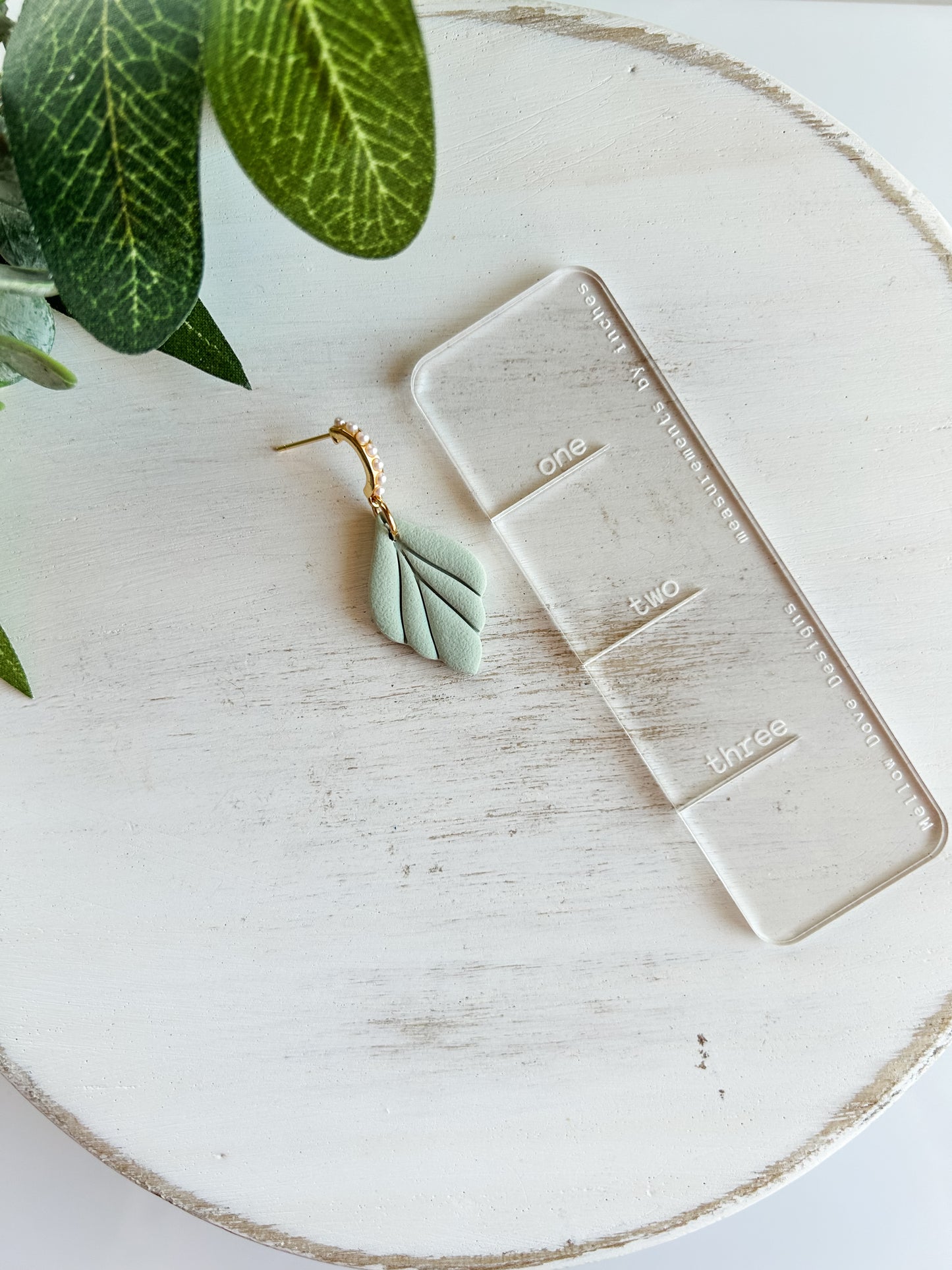 Sage Leaf Drop with Pearl Hoop