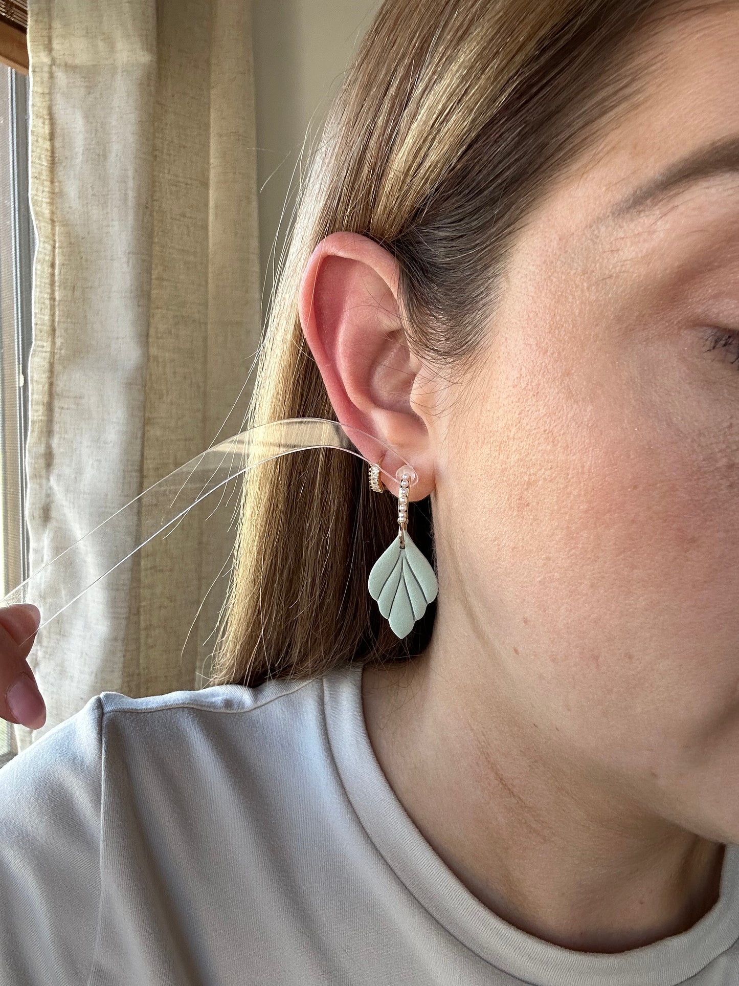 Sage Leaf Drop with Pearl Hoop