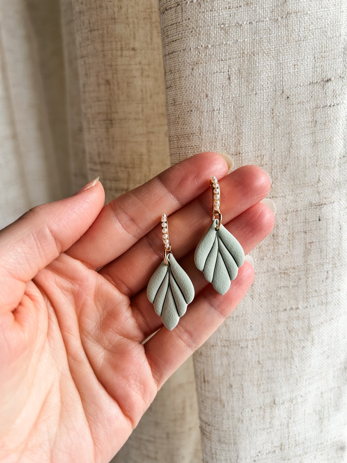 Sage Leaf Drop with Pearl Hoop