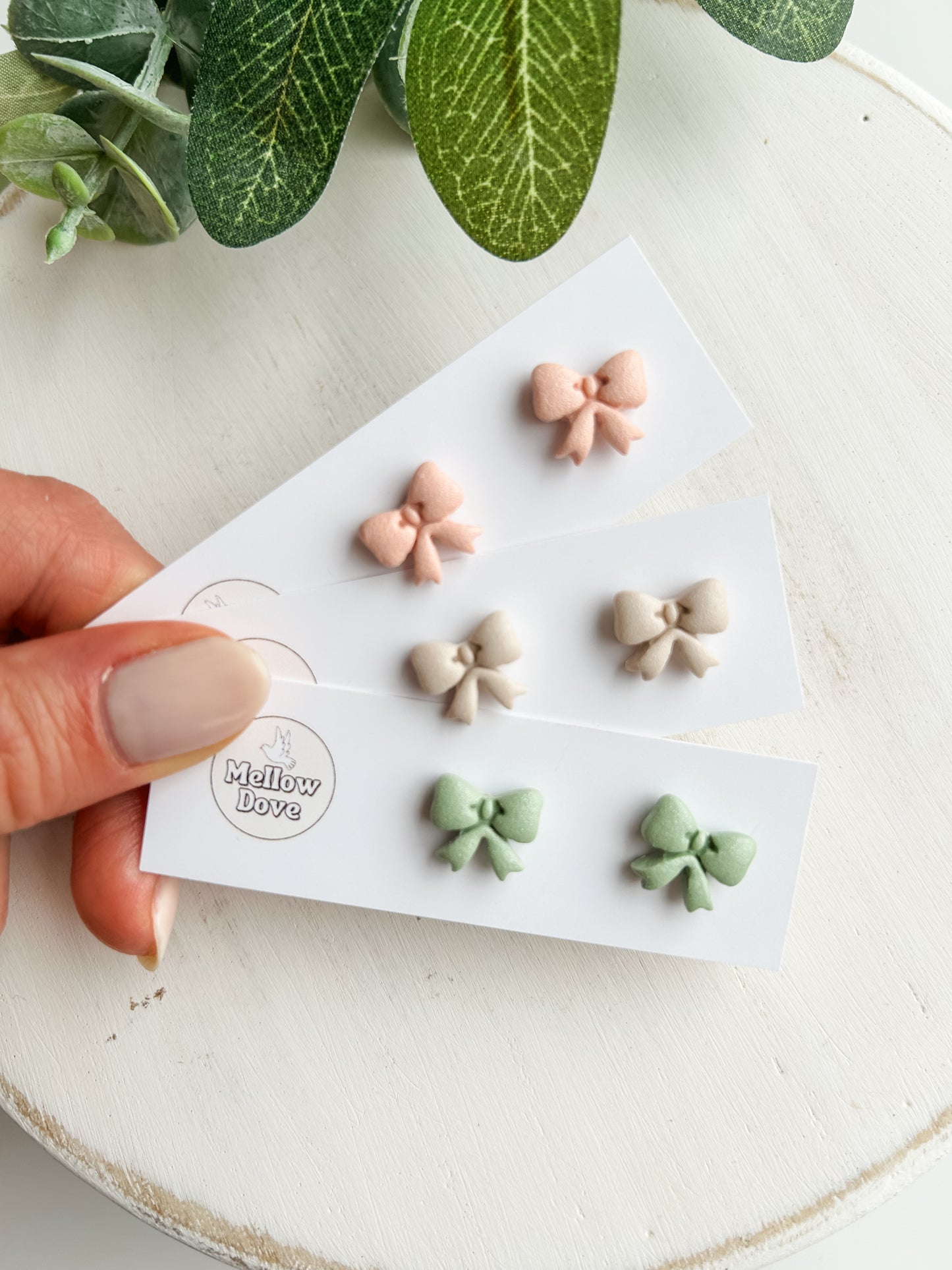 Bow Studs | Blush, Sage, Vanilla