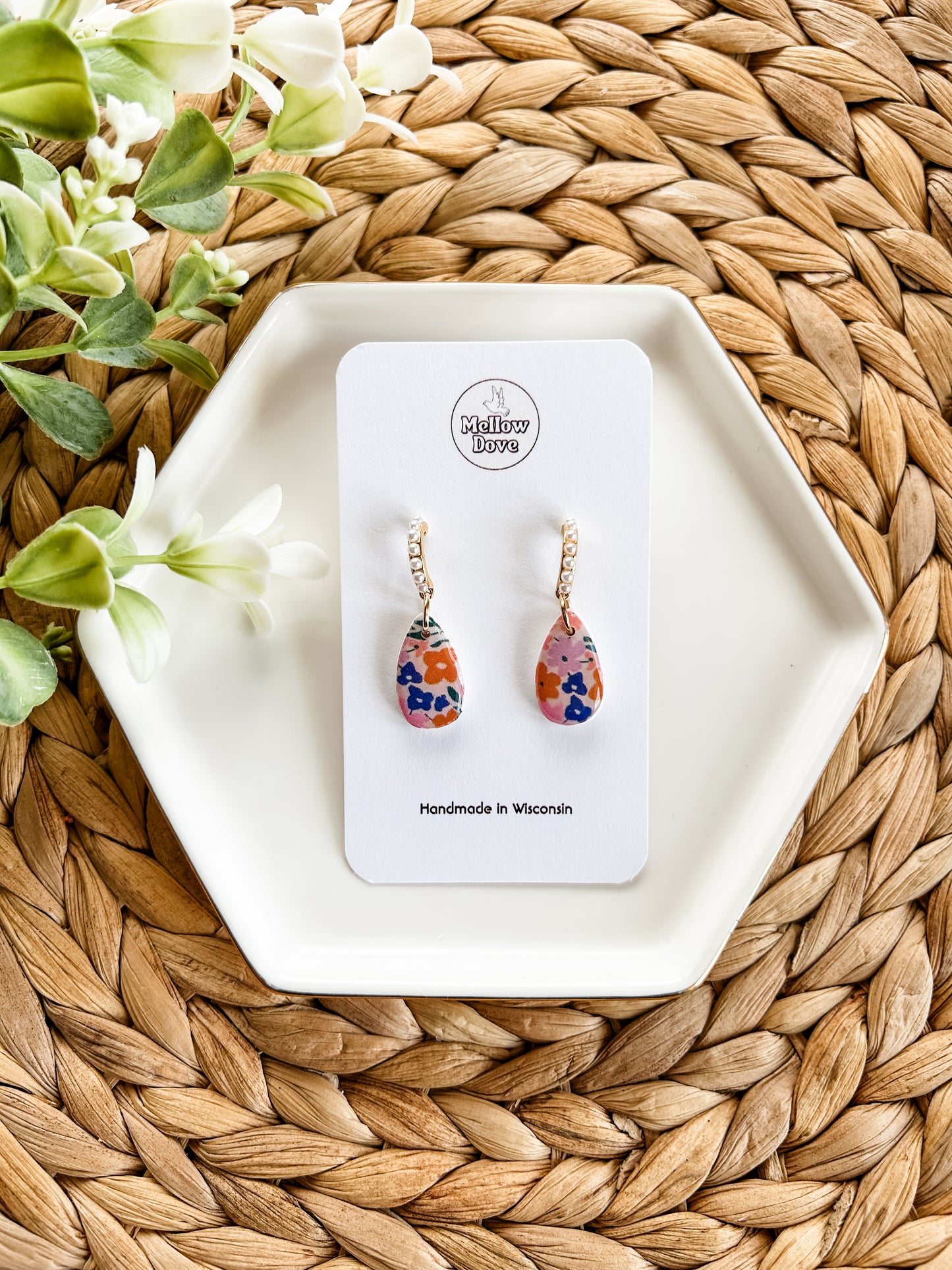 Fiesta Floral Earrings with Pearl Hoop