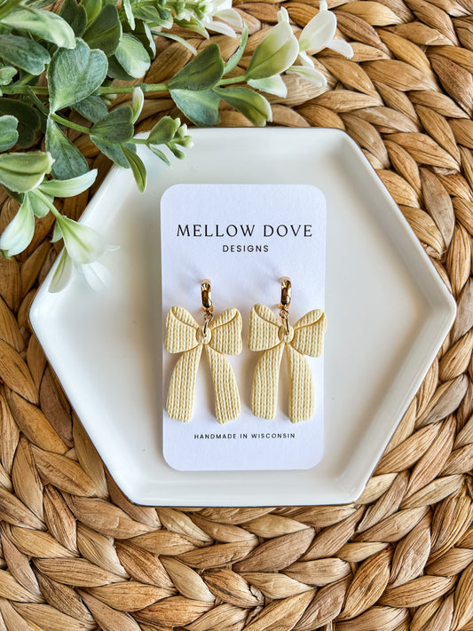 Butter Yellow Linen Bow Earrings