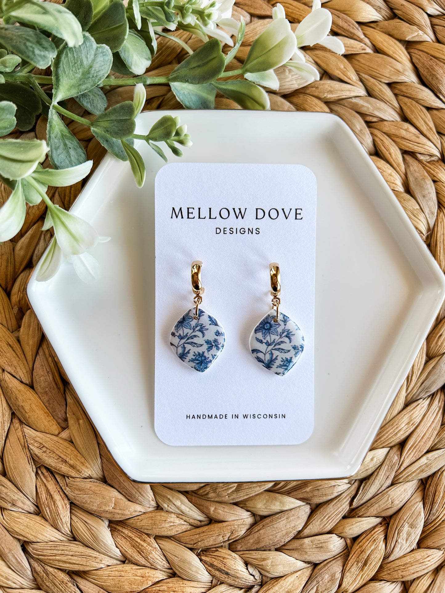 Blue Chinoiserie | Gold Hoop Earrings