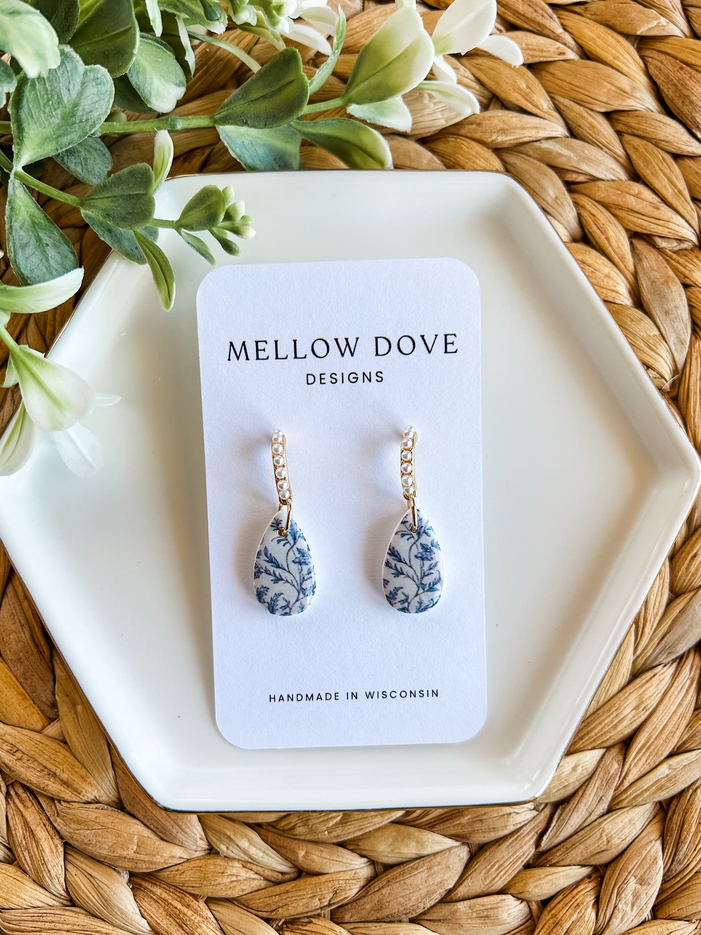 Blue Chinoiserie | Pearl Hoop Earrings