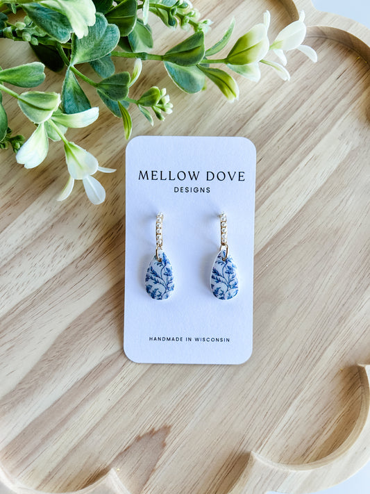Blue Chinoiserie | Pearl Hoop Earrings