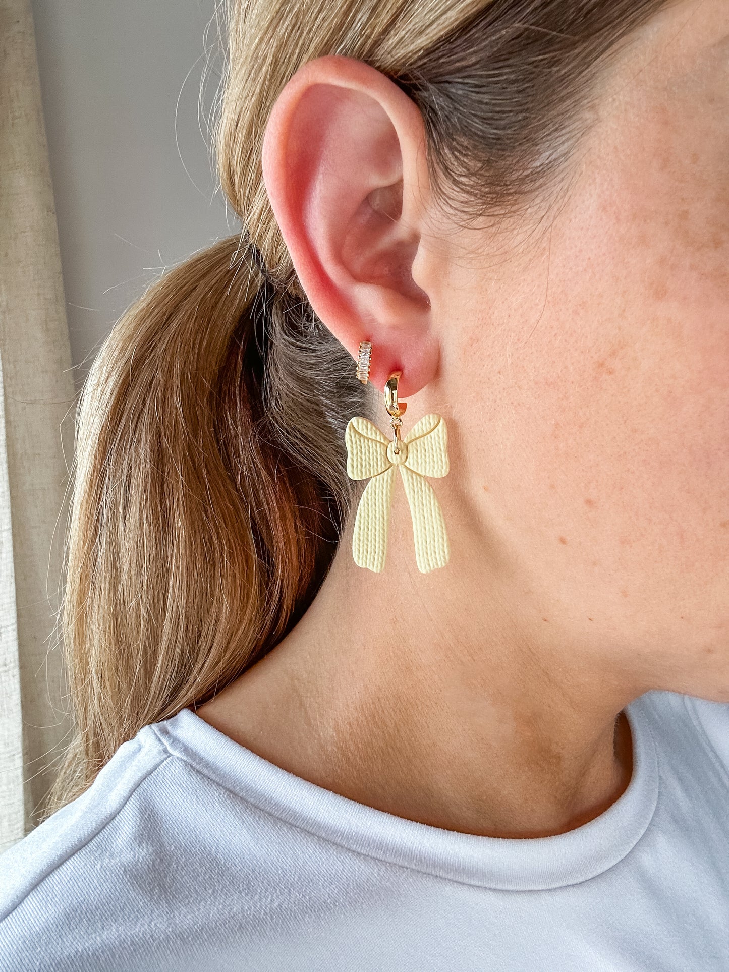 Butter Yellow Linen Bow Earrings