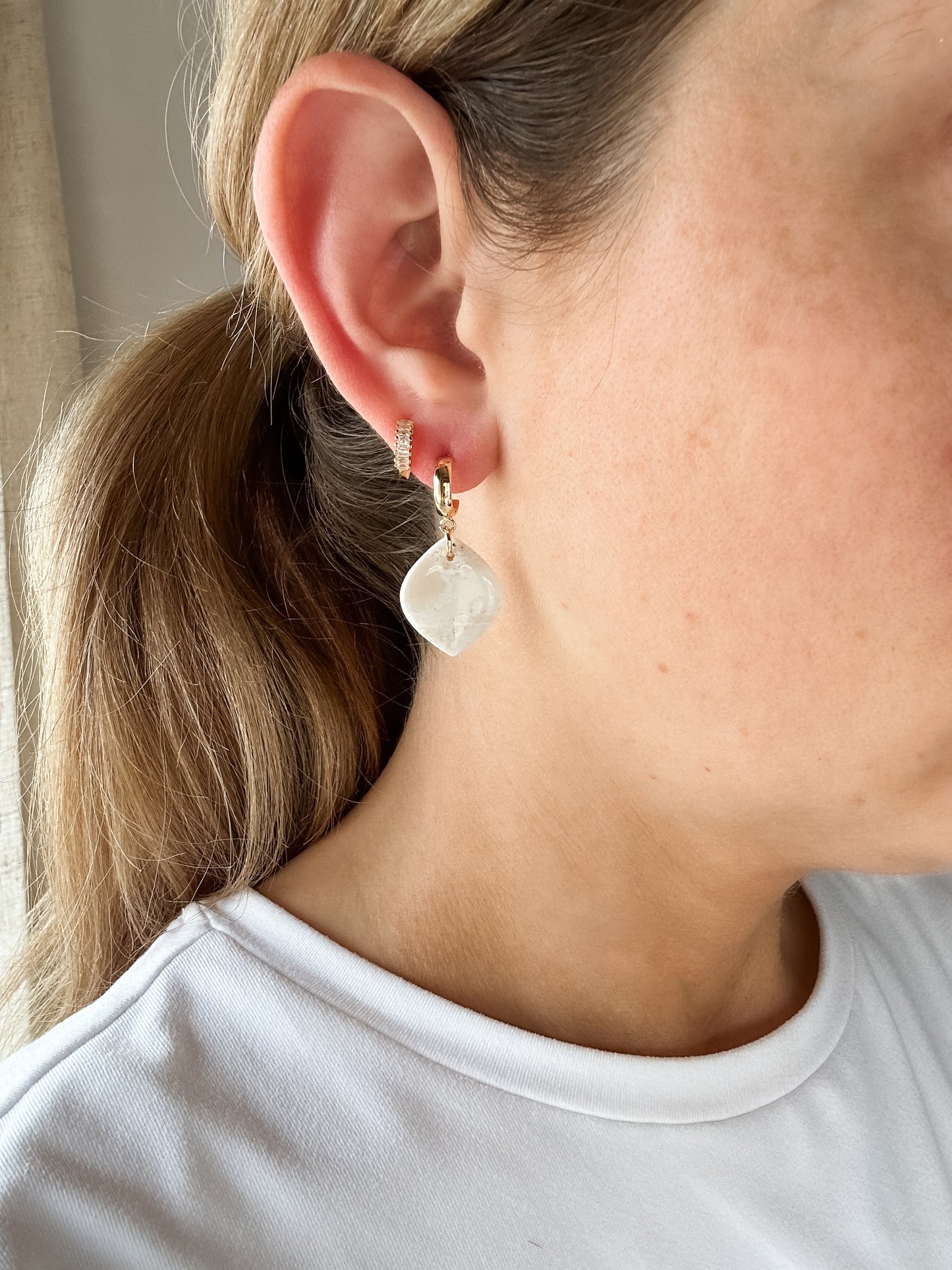 Vanilla Marble | Gold Hoop Earrings