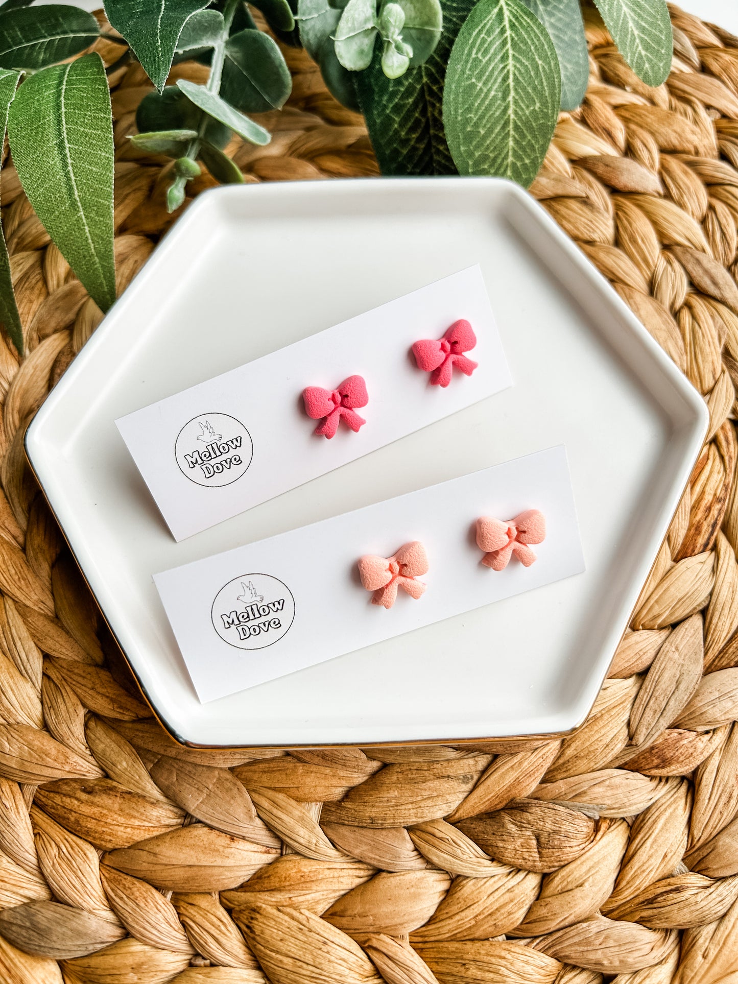 Peach/Hot Pink Bow Studs